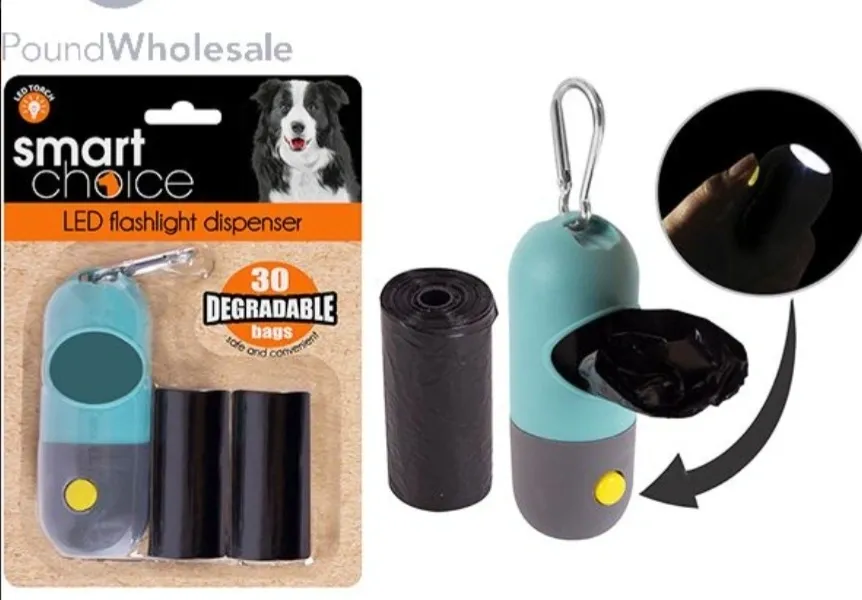 Smart choice degradable dog poop bag dispenser with flashlight